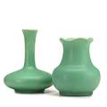 Teco two small vessels matte green glaze terra cotta il ca 1905 each stamped 5 5 34