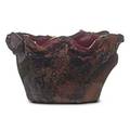 George ohr 1857  1918 squat bowl with crimped and folded rim glazed in three panels indigo gunmetal and amber raspberry interior biloxi ms 189596 stamped ge ohr biloxi 2 12 x 4 12
