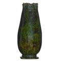George ohr 1857  1918 tall vase with ruffled rim green brown and gunmetal spongedon glaze biloxi ms 18971900 stamped ge ohr biloxi miss 8 14 x 3 12
