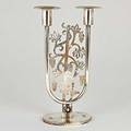 Carl podszus handwrought sterling candle stand pierced grape vine column oval foot with incised leaves 51102 ca 1955 fits two slim tapers marked podzsus 123 ot 9 34