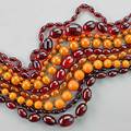 Six strands of bakelite beads graduated necklace resemble amber oblate or spherical beads 30 mm  6 mm longest 37