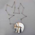 Bjorn weckstrom silver broochnecklace finland 1970 irregular disk landscape with astronaut with necklace appliance and chain 329 dwt 512 gs 2 14