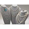 Five pieces of ippolita silver jewelry large wonderland teardrop pendant with quartz doublet quartzturquoise doublet mini lollipop and ball necklace 38 kidney chain 36 freshwater pearl stra