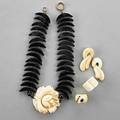 Carved ivory jewelry 19601970 large carved ivory rose 2 14 on crescent onyx necklace 17 earrings two rings size 7  international bids and bids issuing from the state of california may be