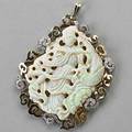 Massive carved opal and diamond guanyin pendant figural carved opal 2 34 x 2 14 among bright 14k yg and diamond and wg clouds diamonds approx 90 ct tw 296 dwt 3 58
