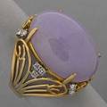 14k yellow gold lavender jade diamond ring oval jade cabochon 25 x 183 mm fourteen full cut diamonds 35 ct tw filigree setting 113 dwt size 8
