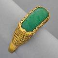 Chinese antique jade ring ornate floral and chinese characters in 18k yg with green jade 63 dwt size 8