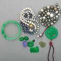 Pearl and jade jewelry and specimens assorted jade specimens 136 cts tw chinese nephrite bracelet and pendant cultured pearls include multihued grey strand 14  9 mm five loose pearls largest