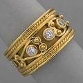 Artisanal etruscan style 18k gold diamond band three circular cut diamonds approx 28 ct tw 105 dwt size 7