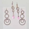 Two pairs diamond 14k white gold drop earrings dainty example with pink gemstone briolettes graduated circle drops diamonds approx 70 ct tw 49 dwt longest 1 18