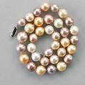 Cultured spice pearl necklace thirtyfive highly lustrous pearls in pastel colors 13  108 mm 18 on sterlingtopped clasp