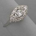 14k white gold diamond ring ca 1950 fine transitional cut diamond approx 40 ct and single cut diamonds approx 18 ct tw in lateral navetteshaped ring 19 dwt size 8