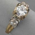 14k gold diamond wedding ring ca 1945 round brilliant cut diamond approx 80 ct illusion box setting with diamond shoulders size 7 12