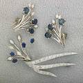 14k gold diamond and sapphire jewelry ca 1955 14k wg spray brooch and earrings set with oval or pearshaped sapphires marquise and circular cut diamonds 140 cts tw 115 dwt brooch 2 14
