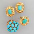 Gold turquoise jewelry 20th c 18k yg florentine style earrings and ring 14k yg bombe cluster ring 192 dwt ring sizes 6 34 and 4
