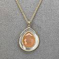 Ippolita 18k gold diamond ondine necklace rose cut peach moonstone teardrop framed by diamonds and oyster shell 53 dwt 1 18 18 chain