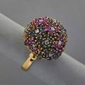 18k gold bombe gemstone hawaiian flower ring diamonds rubies sapphires emeralds in 18k yg 82 dwt size 5 missing 8 gems
