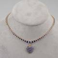 Sapphire and gold sweetheart necklace ca 1950 a graduated chain of bezelset faceted blue sapphires suspends sapphire pave heartshaped pendant approx 14 cts tw 215 dwt 15