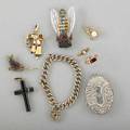 Eclectic jewelry collection 19th20th c nine pieces 18k gold and old pearshaped diamond ring approx 25 ct ca 1875 size 5 bicolor 14k gold zircon pendant ca 1940 1 34 victorian agate