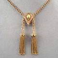 Victorian bicolor gold tassel necklace ca 1880 double reed links with foxtail beaded fringe tassels joined by shieldshaped panel suspension hook on reverse approx 14k gold unmarked 254 dwt