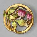 Art nouveau diamond bleeding hearts brooch enameled gold pendant hook reverse krementz newark ca 1910 22 dwt 78