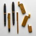 Mont blanc cartier etc six pieces 20th c cartier lighter with wave design mont blanc 146 and 149 fountain pens dunhill goldfilled lighter unmarked goldplated fountain pen dupont pen most