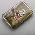 Austrian enameled 900 silver cigarette case august steiner vienna 18721922 painted en plein enamel depicts playful lovers russian marks for 84 silver on thumb press 356 ot 3 34 x 2 38