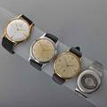 Four wristwatches 20th c omega 18k yg 15 jewels 11523877 35 mm helbros stainless steel new in box doxa stainless steel seiko quartz steel case and bracelet 11385