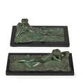 Emil fuchs american 18661929 two works of art the reader bronze on stone base signed   emil fuchs 3 x 12 12 x 5 without base reclining nude woman with mirror 1910s bronze on