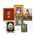 European miniature paintings six late 19thearly 20th c two german paintings one on porcelain the other on tin two french paintings on ivory and small oval portrait on porcelain of christ larg