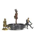 Vienna coldpainted figural bronzes three early 20th c flapper with hair bow signed iffland coldpainted man with monocle and schoolgirl with satchel tallest 5 12