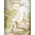 Continental porcelain plaque cupid seated on a rock 19th c framed 16 34 x 12 12