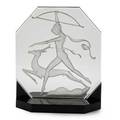 Art deco glass panel diana with a deer black lucite holder 20th c 11 x 10