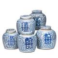Chinese blue and white porcelain ginger jars five with lids 19th20th c 8 12 x 8