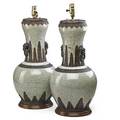 Pair of chinese crackleware porcelain urns bronze mounts and foo dog handles mounted as lamps 20th c urns 21