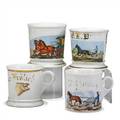 Occupational shaving mugs four early 20th c three horse related and one with a pig tallest 3 34