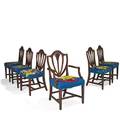 Set of hepplewhite style dining chairs six with mahogany frames upholstered needlework seats and shield backs 20th c armchair 39 34 x 23 x 18 12