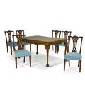 Chippendale style dining set table with chip carved apron ball and claw feet and six side chairs in mahogany 20th c three 12 leaves table 30 12 x 60 x 41 12