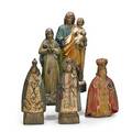 Santos figures five in carved wood with polychrome decoration 19th20th c museum labels tallest 17