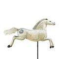 Folk art galloping horse weathervane sheet metal with crackled paint wrought iron base 20th c horse 25 12 x 44