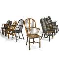 English windsor armchairs assembled set of nine in yew wood 19th c largest 44 x 23 x 24