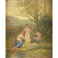 Charles alvah walker american 18481925 oil on board woodland bathers framed boston art club exhibition label to verso 10 12 x 8 14