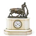 French bronze and marble mantle clock matador and bull time and strike movement late 19thearly 20th c 16 12 x 13 12 x 7
