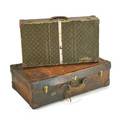 Louis vuitton hermes two suitcases france 1930s printed and stitched leather pigskin and brass louis vuitton 16 12 x 28 x 6 12 hermes 19 12 x 32 x 10
