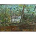 Hugh h campbell american 19051997 oil on canvas cabin in the woods framed signed 18 18 x 24 18