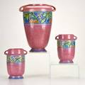 Roseville three pink baneda vases one marked largest 12 12 x 10