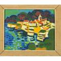 Guy charon french b 1927 oil on linen waterside village framed signed 8 34 x 10 34