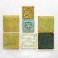 Tiffany studios seven assorted favrile glass tiles unmarked five 4 sq two 3 sq