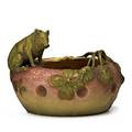 Riessner stellmacher  kessel amphora bowl with pig turnteplitz bohemia ca 1901 stamped crown amphora austria 4831 6 x 7