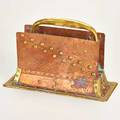 Arts  crafts handled letter holder hammered copper brass and rivets unmarked 6 34 x 9 12 x 4 38
